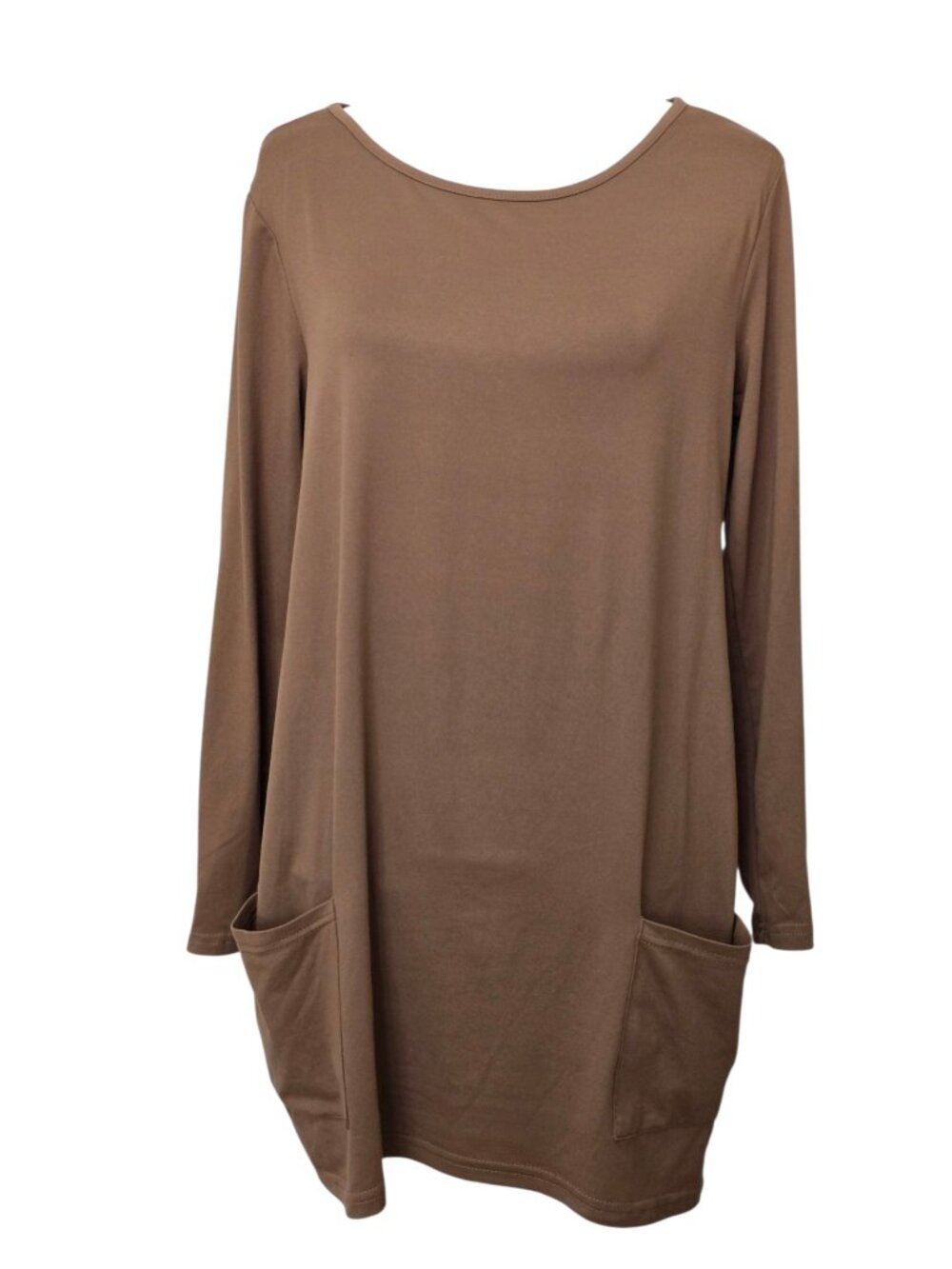 Chocolate Brown Long Sleeve Women's Tunic Top w. 2 Front Pockets Size Medium